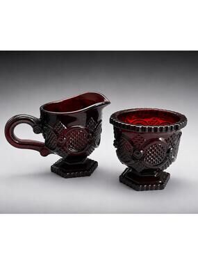 Avon Vintage Cape Cod 1876 Ruby Red Glass Sugar and Creamer Dish Set